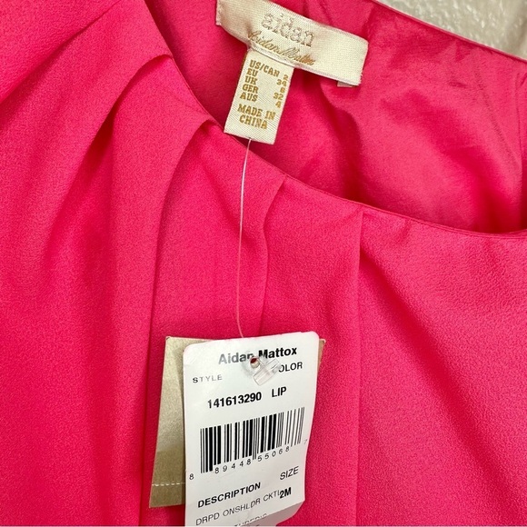 NWT Aidan Mattox One Shoulder Draped Flowy Lip Pink Mini Dress Party Bright Bold - Picture 5 of 9